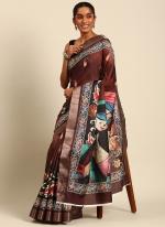 Cotton Brown Traditional Wear Printed Saree